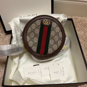 GUCCI
GG Supreme Monogram Web Mini Ophidia Round Backpack Brown